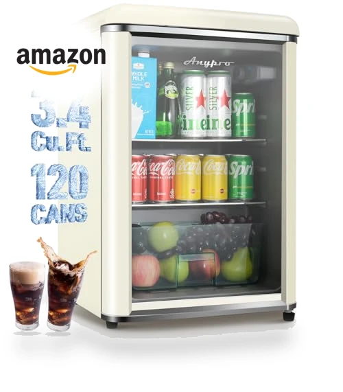 Retro Beverage Refrigerator with Tempered Glass Door — Drink Coolers, Anypro