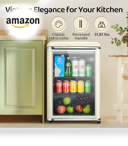 Retro Beverage Refrigerator with Tempered Glass Door — Drink Coolers, Anypro