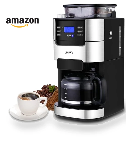 10-Cup Coffee Maker with Built-in Burr Grinder — Electric Blade Coffee Grinders, Gevi