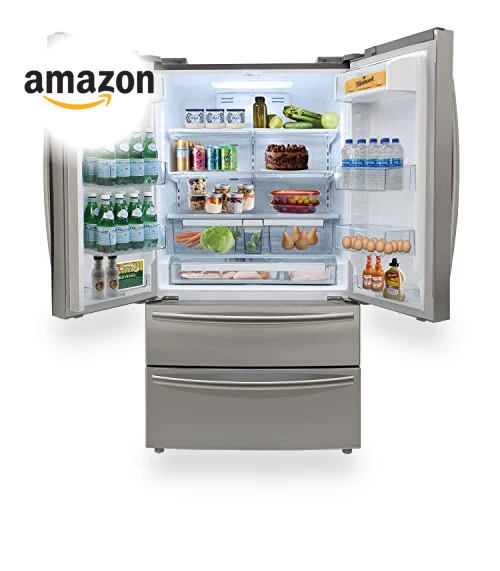 French Door Refrigerator with Ice Maker and Dual Drawer Bottom Freezer — Mini Fridges, BRAMA