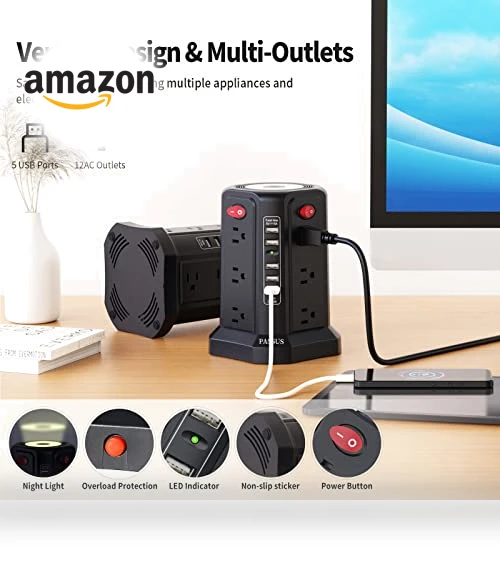 Surge Protector Power Strip Tower — Power Solutions & Surge Protection, PASSUS