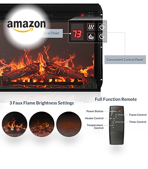 Traditional 58" Rustic TV Stand with Electric Fireplace Heater — Stands, BELLEZE
