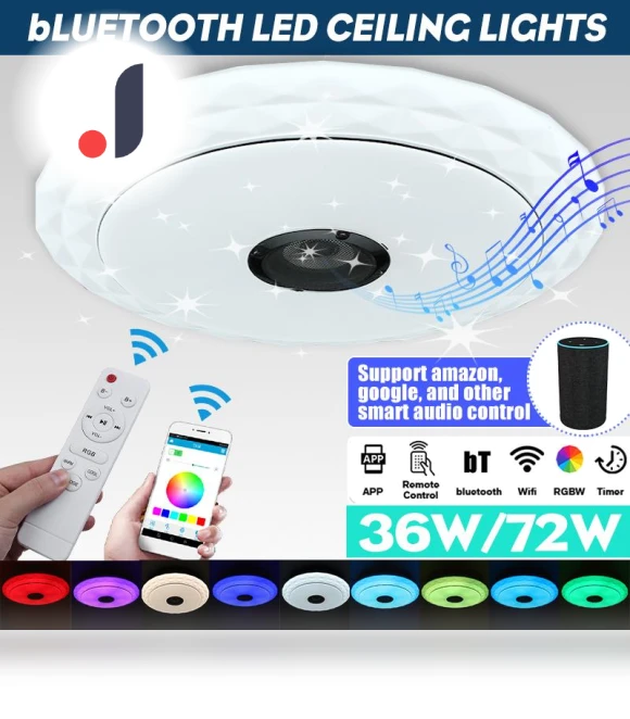 Smart LED Ceiling Light with Bluetooth Speaker — Overhead Lighting, Pro DIY Tool