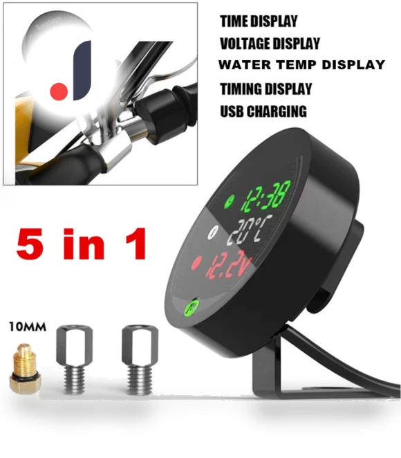 Motorcycle Water Temp Gauge with USB Charging — Water & Oil Temperature, Tautoparts