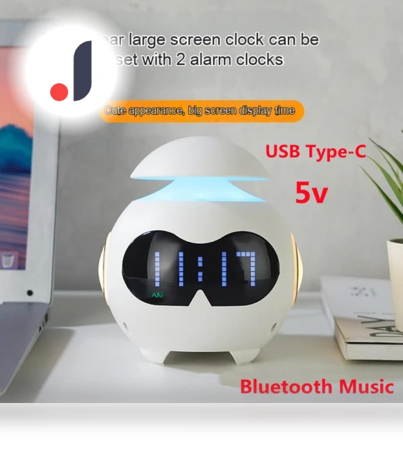 Cute Robot Digital Alarm Clock with Mood Lighting — Alarm, Daily necessities-V