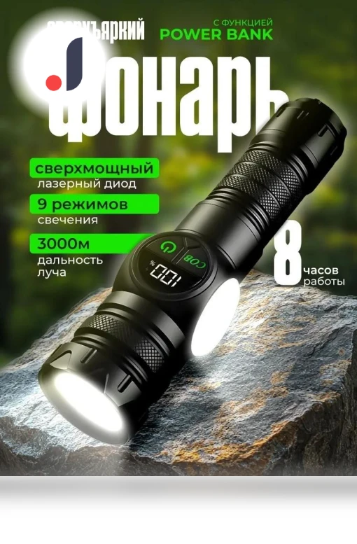 Smart Digital Display Flashlight COB Side Light — Flashlights, Aquariusg
