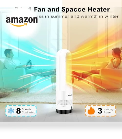 Bladeless Tower Fan with Heater Combo — Stand Fans, Ecocomfy