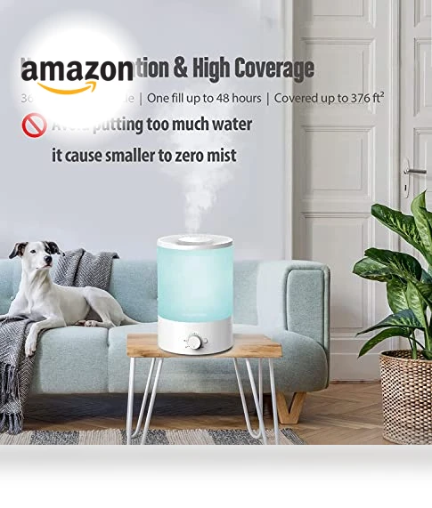 Cool Mist Humidifier with Top Refill and Night Light — Air Moisturizers, MEGAWISE