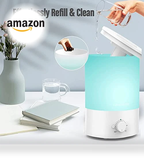 Cool Mist Humidifier with Top Refill and Night Light — Air Moisturizers, MEGAWISE