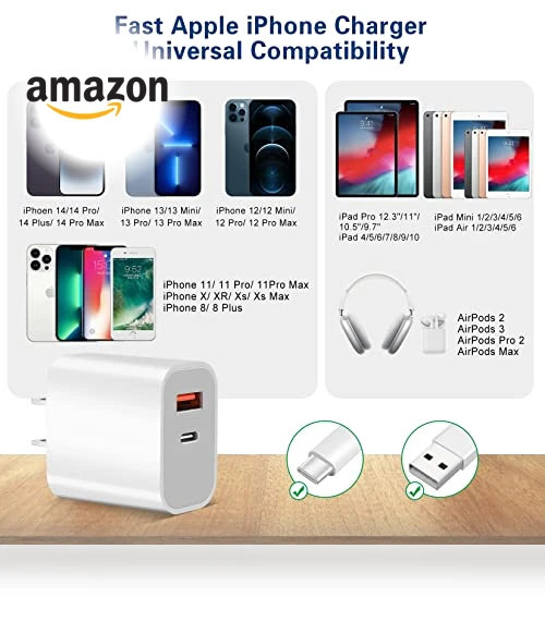 Dual Port Fast Charger with 10FT USB-C to Lightning Cable — Chargers, Shenzhen Liuri Technology Co.,Ltd.