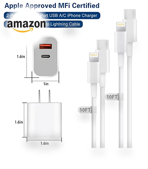Dual Port Fast Charger with 10FT USB-C to Lightning Cable — Chargers, Shenzhen Liuri Technology Co.,Ltd.