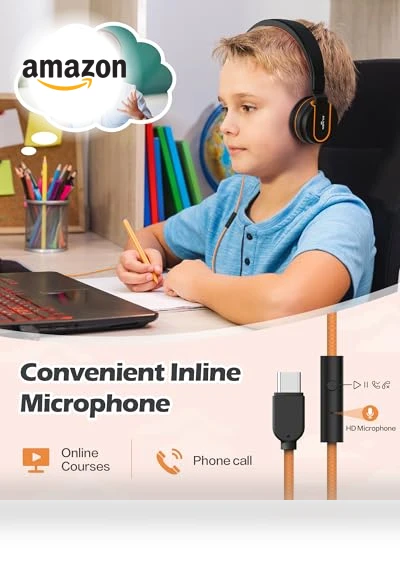 Kids Headphones with Microphone — In-Ear Headphones, AILIHEN