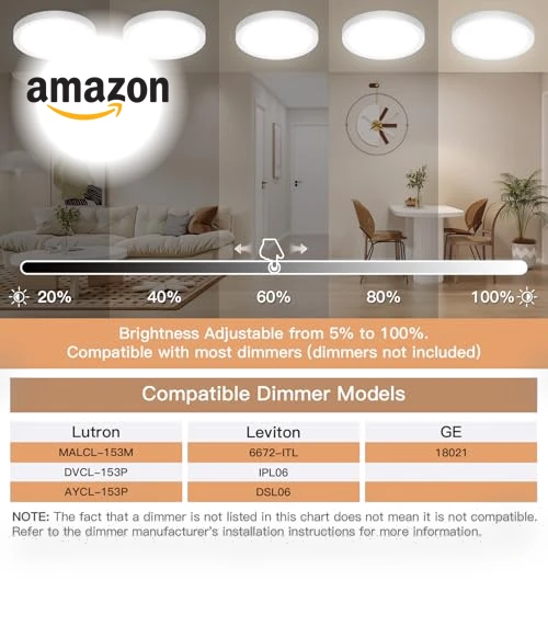 LED Flush Mount Ceiling Fixture with Night Light — Overhead Lighting, JTT