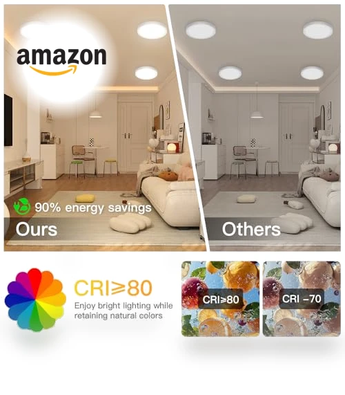 LED Flush Mount Ceiling Fixture with Night Light — Overhead Lighting, JTT