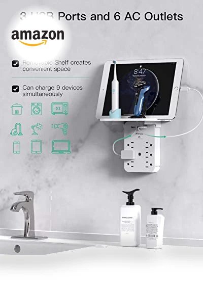 Wall Outlet Extender with Surge Protector — Multi-Outlets, mifaso