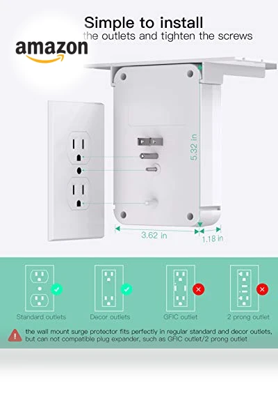 Wall Outlet Extender with Surge Protector — Multi-Outlets, mifaso