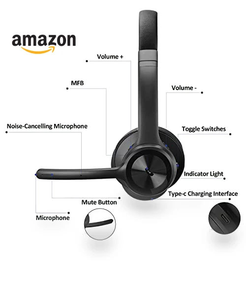 Wireless Headphones with Noise Cancelling Microphone — In-Ear Headphones, EKVANBEL