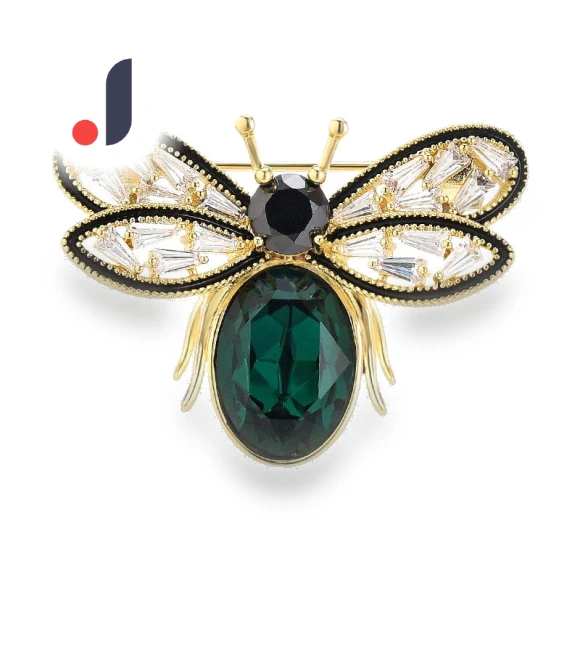 Smart Bee Brooch with Green Crystals — Pins & Brooches, To Be