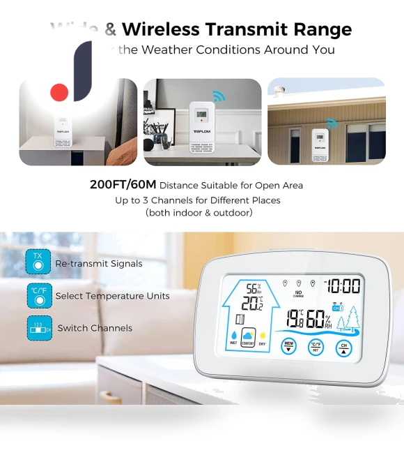 Digital Weather Station with Touch Screen and Backlight — Home Climate Control, TOMTOP JMS