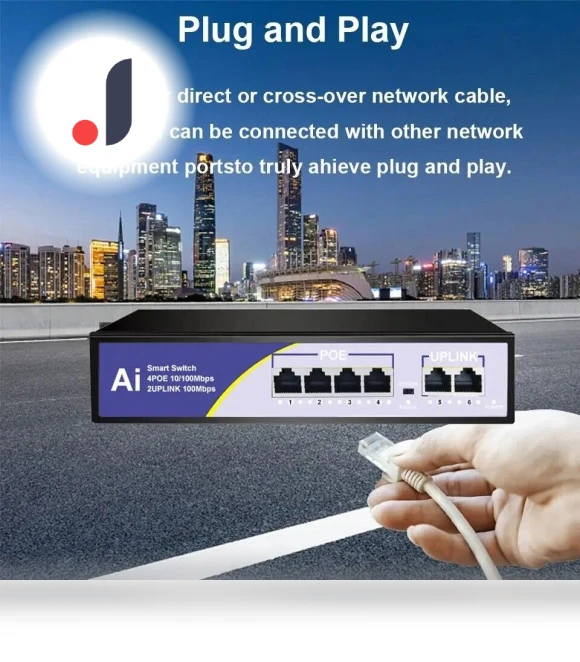 POE Switch 6 Ports 100 Mbps Ethernet Smart Switch — Hubs, KuWFi