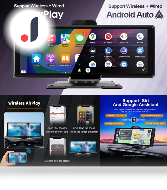 10.26-inch 4G IPS Touch Screen GPS Navigation Carplay Android AUTO Dual Lens Dash Cam Rearview Mirror — Dashboard Installation Kits, Cars Auto Home