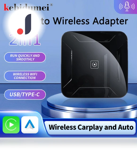 2in1 Smart AI Box Wireless CarPlay and Android Auto Adapter — Stereo Receivers, Kebidumei