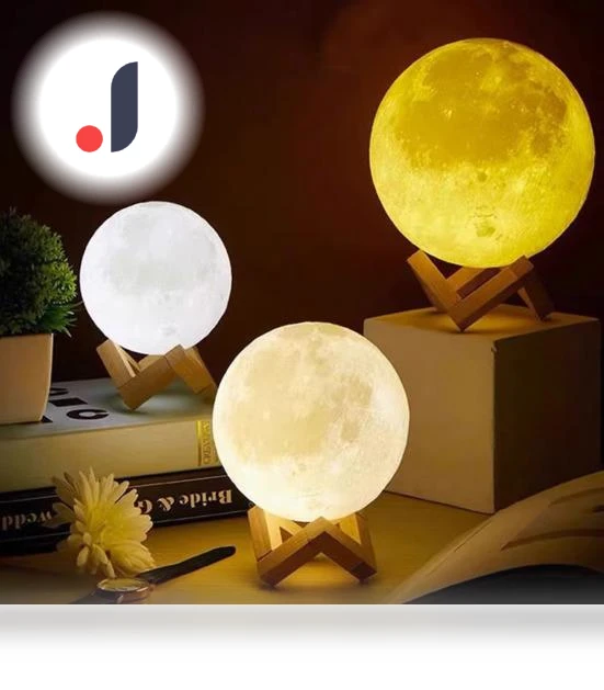 Moon Lamp with Wooden Base — Lighting, HOMEKA