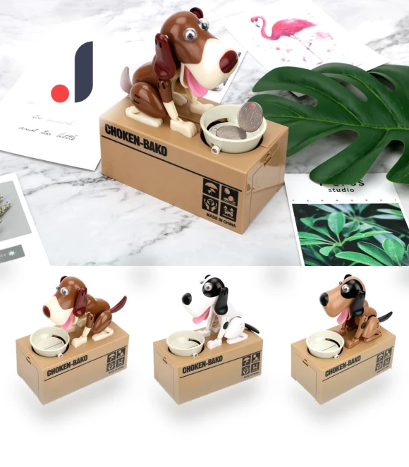 Cartoon Robotic Dog Steal Coin Bank — Savings & Piggy Banks, Simple and warm