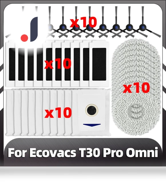 Compatible Replacement Side Brush, HEPA Filter, Mop Pad, Dust Bag for Ecovacs T30 Pro Omni Robot — Parts & Accessories, Lntelligent Living Hall
