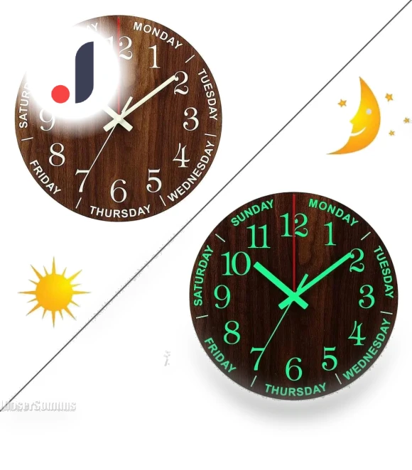 12-inch Glowing Wooden Wall Clock — Wall, Stone Home