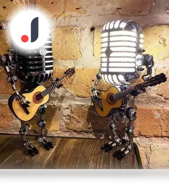 Vintage Robot Microphone Touch Dimmer Lamp — Desk, Rainbow Rain