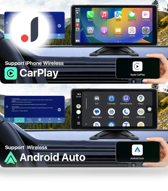 10.36-inch IPS Touch Screen WiFi Wireless Apple Carplay Android Auto 4CH Recording DVR Monitor with Mini AHD1080P Camera — Stereo Receivers, JOHO - CarGear