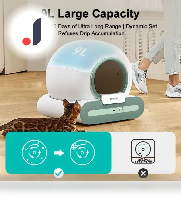 Smart Self-Cleaning Cat Litter Box — Waste Bins, Rainbow Rain