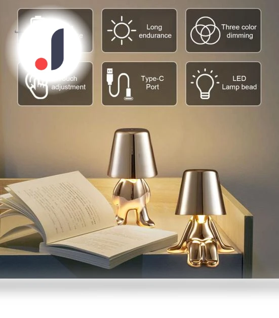 Golden Person Statue Desk Lamp with USB Charging — Study & Desk Lighting, Home Kits