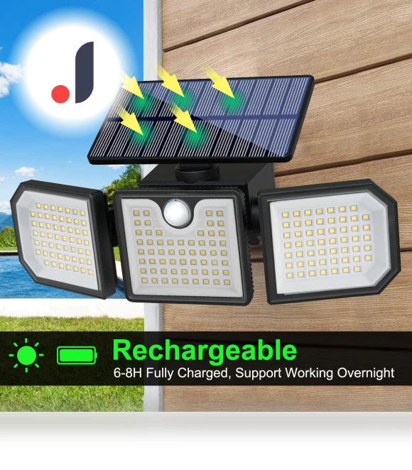 Outdoor Induction Spotlight with Three Heads on Solar Battery — Garden Illumination, Smarter than future