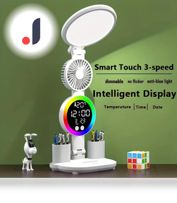 Multifunctional LED Desk Lamp with 3-Speed Touch Fan — Desk Lamps, E-homekit