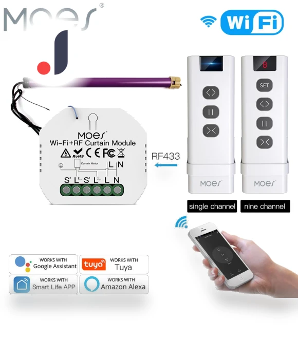 Smart WiFi RF433 Curtain Switch with Remote Control — Smart Home Hubs & Controllers, MOES