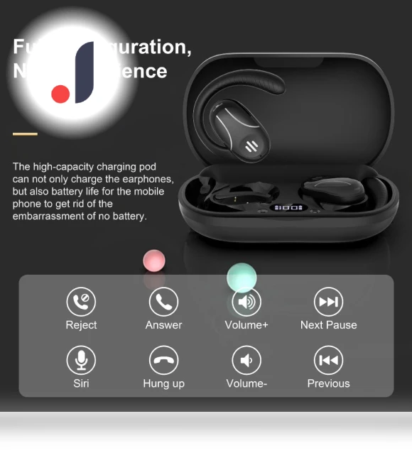 Bluetooth Headphones with Rotating Hook — Over-Ear Headphones, QUEED