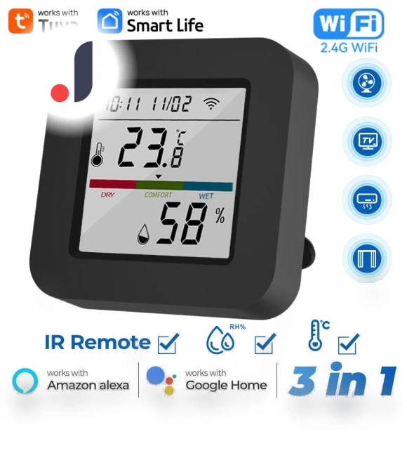 Smart WiFi Temperature and Humidity Sensor with Universal IR Remote Control — Smart Home Hubs & Controllers, Super Dream Home