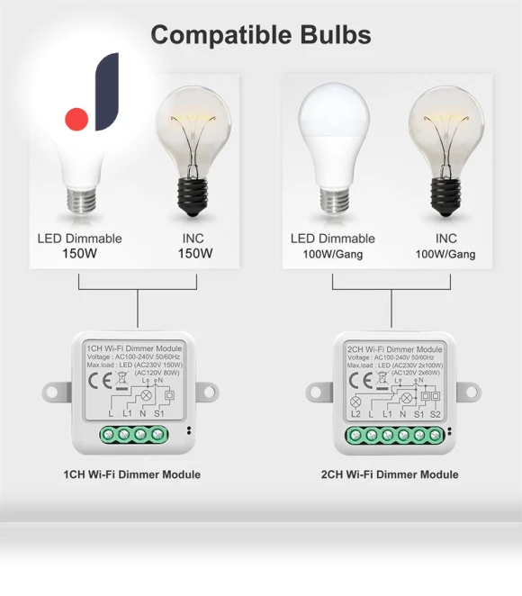 Wifi ZigBee Wireless 1/2 Gang Module Mini Dimmer Interrupter — Smart Home Modules, HIMOJO