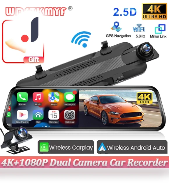 10-inch Wireless Carplay Android Auto Multimedia 4K Dash Cam — Installation Services, Auto Accessories Home