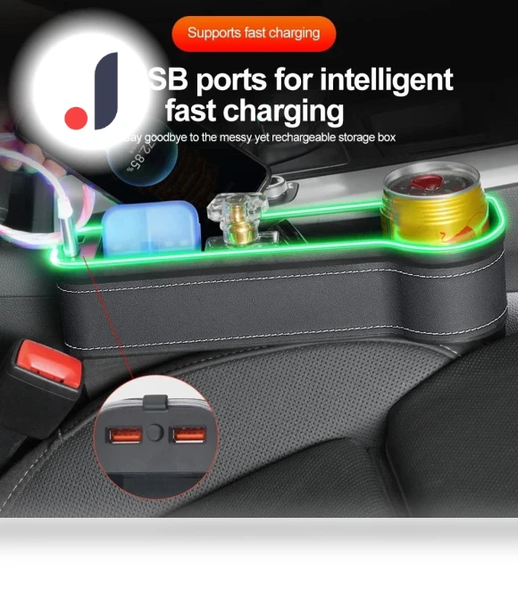 Car Gap Storage Box with RGB and USB Smart Fast Charger — Car Essentials, Auto Launcher