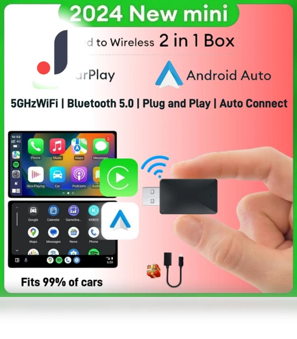 Mini Console 2-in-1 Ai Box with Wired Connection to Wireless CarPlay and Android Auto Adapter — Phone Accessories, Auto Accessories Home