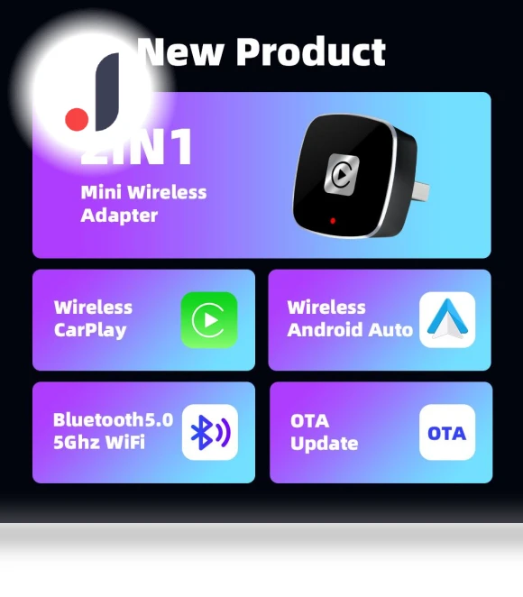 Wireless Carplay Adapter for Android iPhone Auto 2 in 1 — Stereo Receivers, Auto Launcher