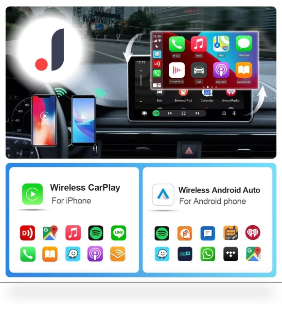 Wireless Carplay Android Auto Adapter — Stereo Receivers, Auto Launcher