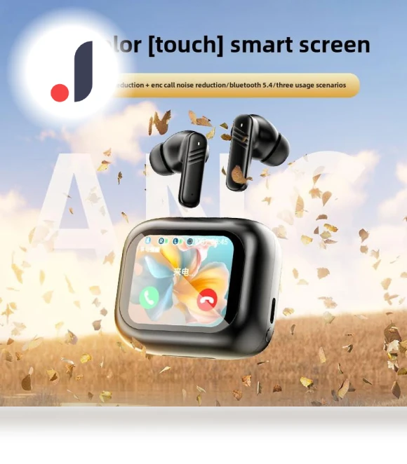 Noise Cancelling Bluetooth Earbuds with Color Touch Screen — In-Ear Headphones, QUEED