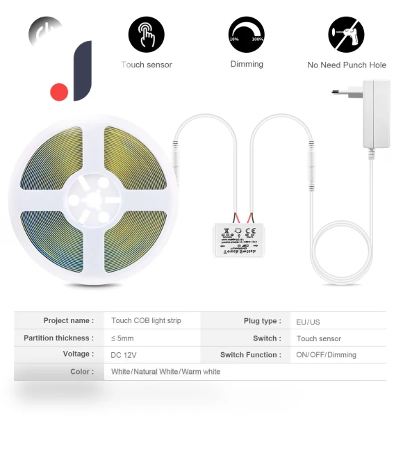Touch Sensor with Adjustable Brightness COB LED Strip — LED Strips, Marathon
