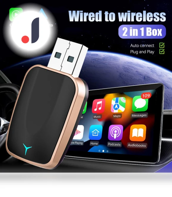 2-in-1 Wireless Carplay AI Box for Android Auto — Stereo Receivers, sugarberry