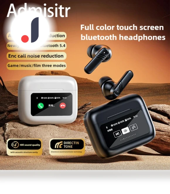 Bluetooth Wireless Earbuds with ANC+ENC Noise Cancellation and Color Touch Screen — In-Ear Headphones, Admisitr