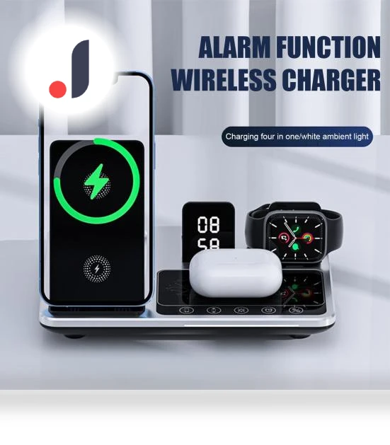 4-in-1 Wireless Charging Stand with Alarm Clock and Night Light — Chargers, Household Electrical Appliances